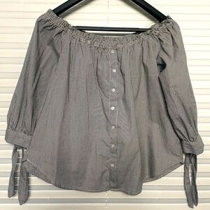 Gray & White striped off the shoulder top. Active USA Large